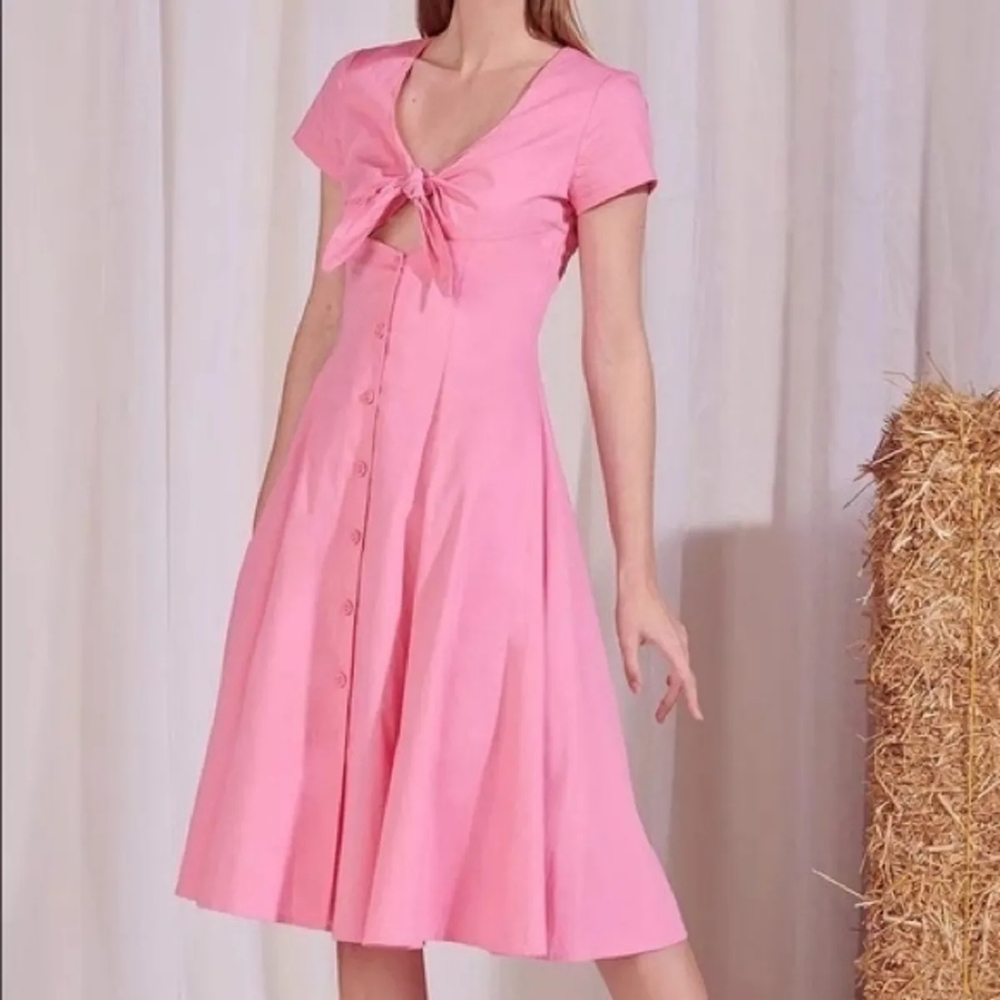 NWT STAUD Alice Tie-Front Dress in Bubblegum Pink 🩷 (Sz 8)